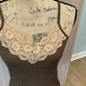 Vintage Y2K Michael Stars Womens brown lace trim Tank camisole top babydoll OS